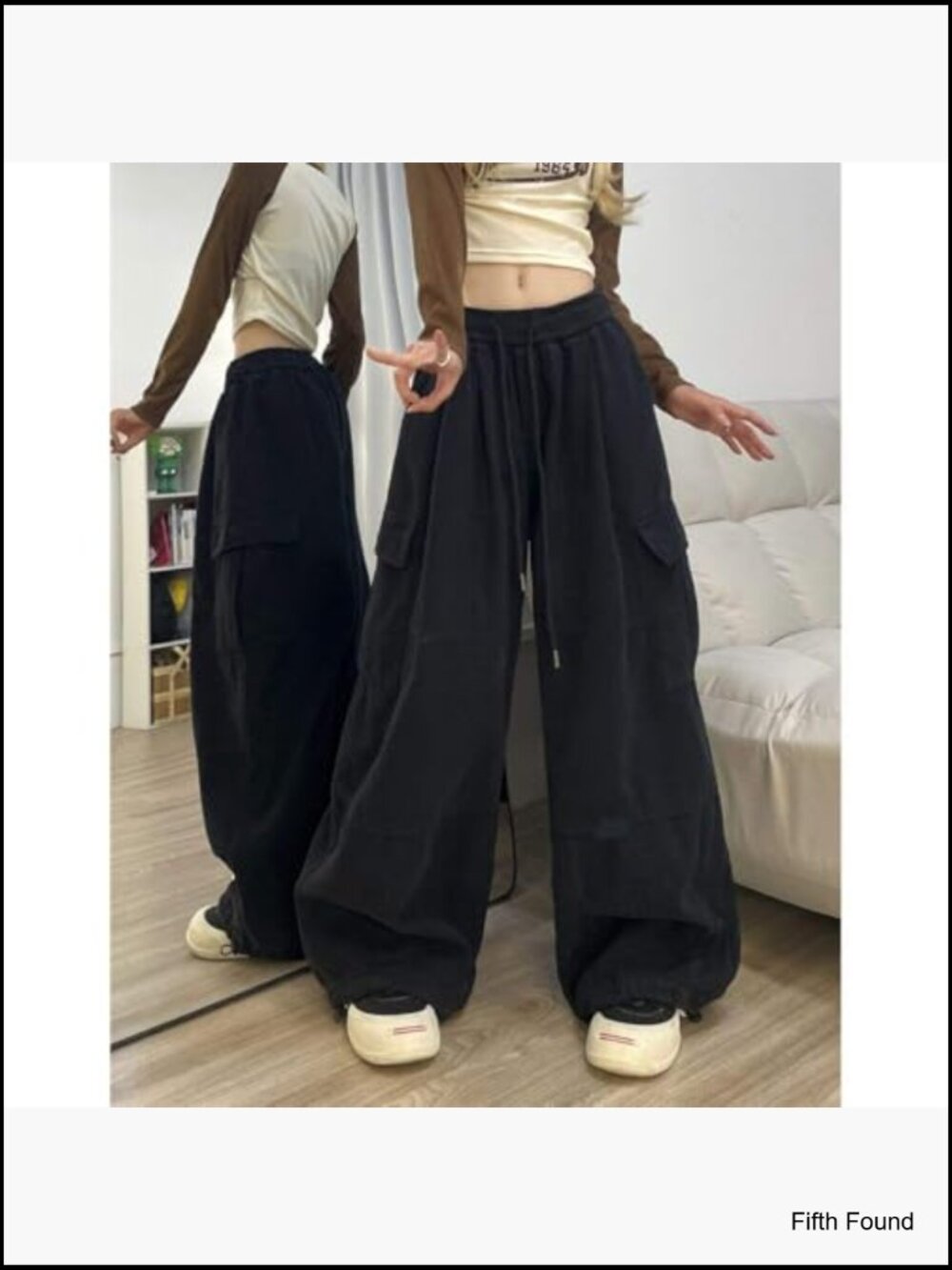 High Waisted Wide Leg Cargo Sweatpants Drawstring Baggy Pants - Picture 2 of 5